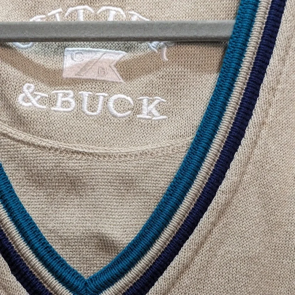 Vtg Cutter & Buck Men Beige V-Neck Sweater Vest Walden Ponds Golf Embroidered XL